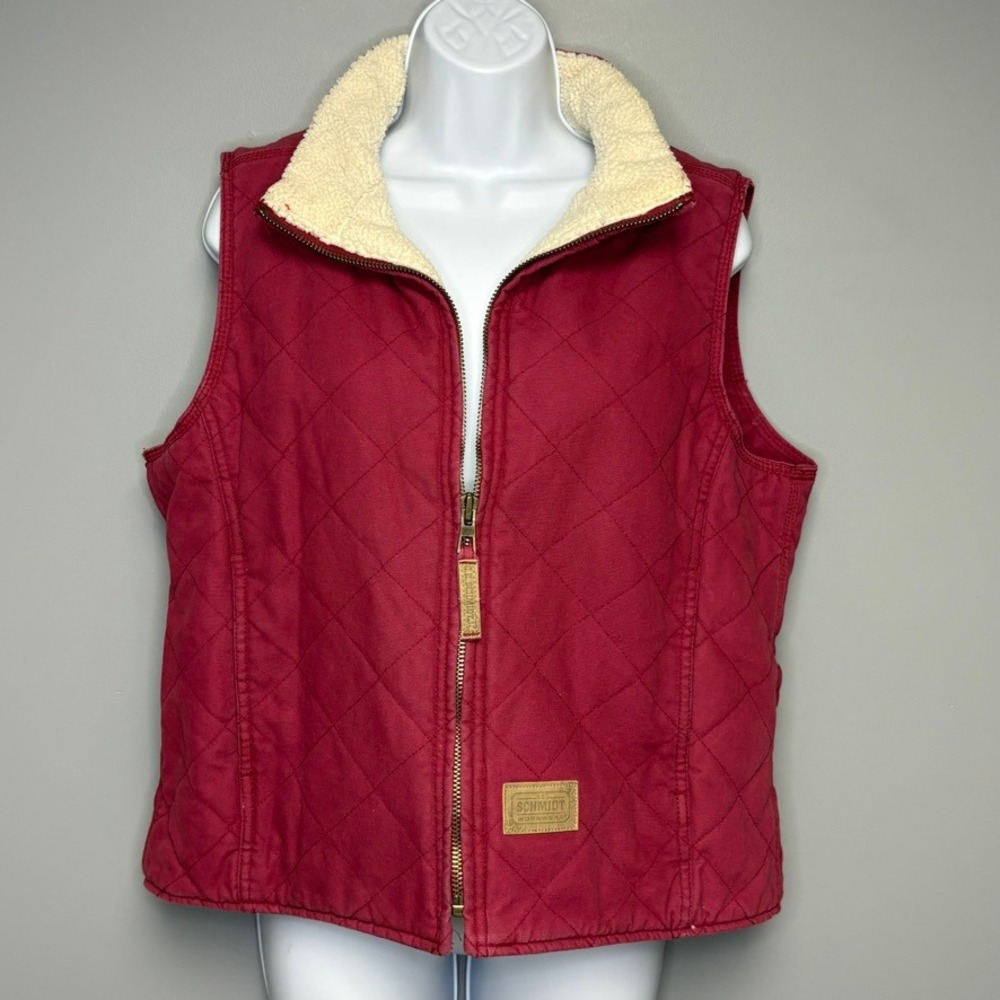 CE Schmidt Workwear For Her Farm Outdoor Sherpa Fleece Lined Red Quilt Vest Sz M